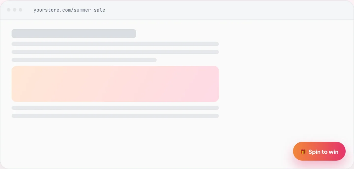 A store page with a “Spin to win” button in the corner that opens the wheel when clicked.
